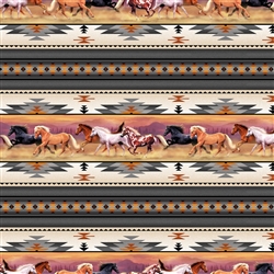 Grey Horses Stripe Cotton Quilt Fabric